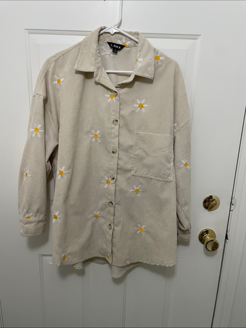 J. NNA Beige Daisy-Embroidered Corduroy Sz S Oversized PTP 24”